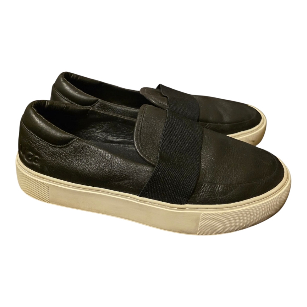 UGG Chayze Black Leather Platform Slip Ons